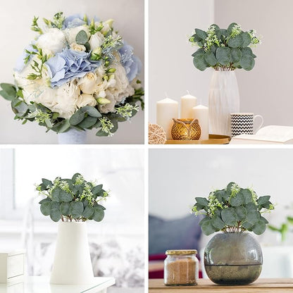 40 Pieces of Artificial Greening Eucalyptus Stem Artificial White Seeds Plant Suitable for Family Wedding Vase Center Bouquet Flower Arrangement