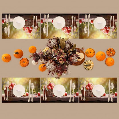 Apple Fall Fruit Basket Placemats Set of 6 PVC Vinyl Non Slip Table Mats Heat Resistant Place Mats Washable Wipeable Dining Table Mat for Kitchen Decor Party Indoor Outdoor Decorative Gift