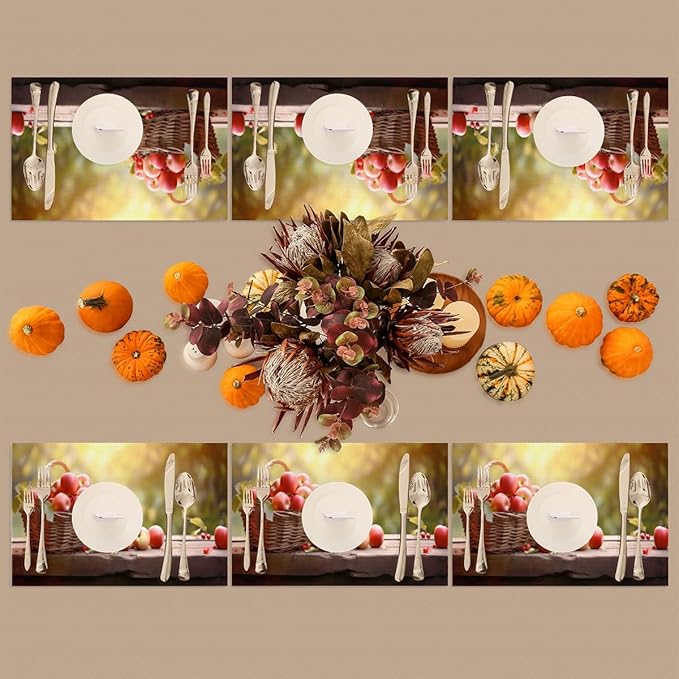 Apple Fall Fruit Basket Placemats Set of 1 PVC Vinyl Non Slip Table Mats Heat Resistant Place Mats Washable Wipeable Dining Table Mat for Kitchen Decor Party Indoor Outdoor Decorative Gift