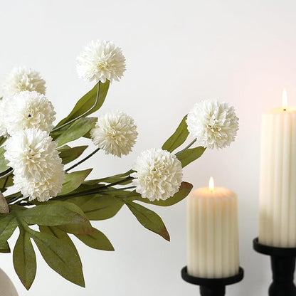 12 Pcs Faux Silk Pompon Mum Artificial Flowers for Vase -27", Bulk Fake Chrysanth Branches with Stems for DIY Bouquet Centerpieces Wedding Fillers Arrangements Shower Decorations (Cream)