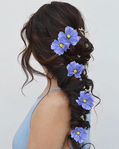 IPOPU Blue Flowers Artificial Cosmos 5PCS Fake Blue Wildflowers 24.5" Fake Daisies for Home Decor Indoor Faux Wild Flowers for Floral Arrangements Wedding Centerpiece