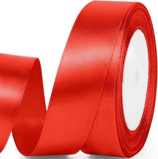 1" x 25 Yards Satin Ribbon, Red Silk Ribbon Ideal for Gift Wrapping, Floral Bouquets, Crafts, Wedding Party Decorations, Christmas and Sewing Projects