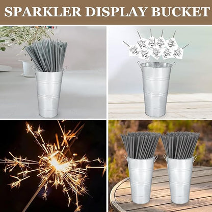 8pcs 12.8inch Flower Buckets for Flower Bar Supplies, Silver Vases for Centerpieces, Galvanized Bucket, Metal Bucket, Rustic Vases for Flowers, Tin Vase (Silver, 12.8inch Height, Set of 8)