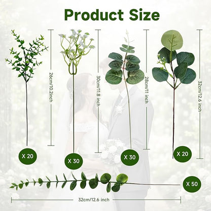 150 Packs 5 Kinds Artificial Greenery Stems Mixed Artificial Eucalyptus Wedding Bouquet Bulk Fake Eucalyptus Stems Greenery Leaves for Vase Wedding Home Table Decor DIY Bouquets (Green)