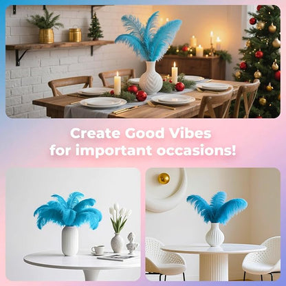 Piokio 10 pcs Natural Turquoise Ostrich Feathers 14-16 inch(35-40 cm) Bulk for Wedding Party Decoration Gatsby Decorations