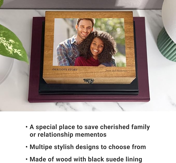 Let's Make Memories Personalized Wooden Keepsake Box With Hinged Lid - Wood Memento Box - Decorative Storage - Home Decor - For Couples, Wedding, Newlyweds - Upload Your Photo - Home Is With You