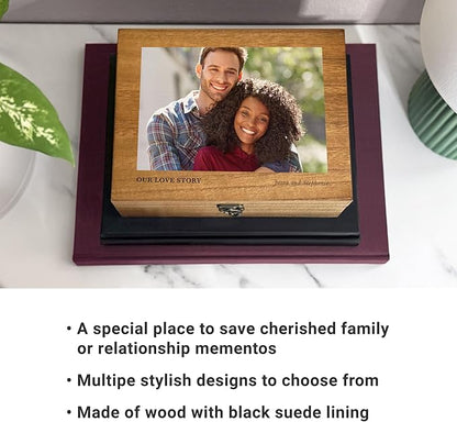 Let's Make Memories Personalized Wooden Keepsake Box With Hinged Lid - Wood Memento Box - Decorative Storage - Home Decor - For Couples, Wedding, Newlyweds - Upload Your Photo - You & Me