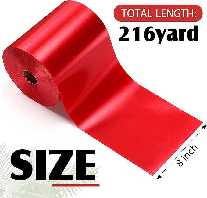 Syhood Outdoor Leaf Ribbon Floral Satin Ribbon for Crafts Aspidistra Waterproof Holiday Outdoor Decoration(8 Inch X 216 Yards,Red)