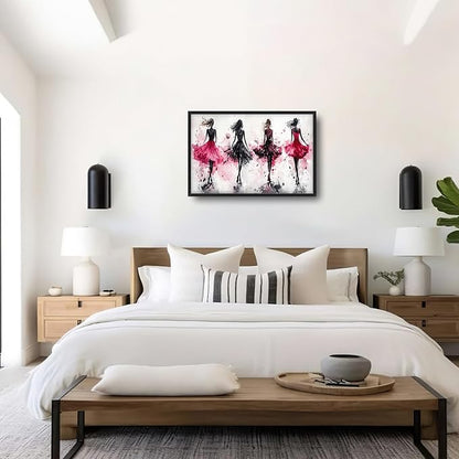 Fashion Woman Large Wall Art Watercolor Girl Pictures Wall Decor Pink Canvas Female Print Painting Modern Artwork Home Decoration for Living Room Bathroom Bedroom Office Framed 36"x24"
