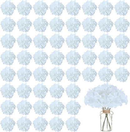 Artificial Flowers Silk Hydrangea Heads with Stems Fake Flowers for Wedding Home Party Shop Baby Shower Decor (White)