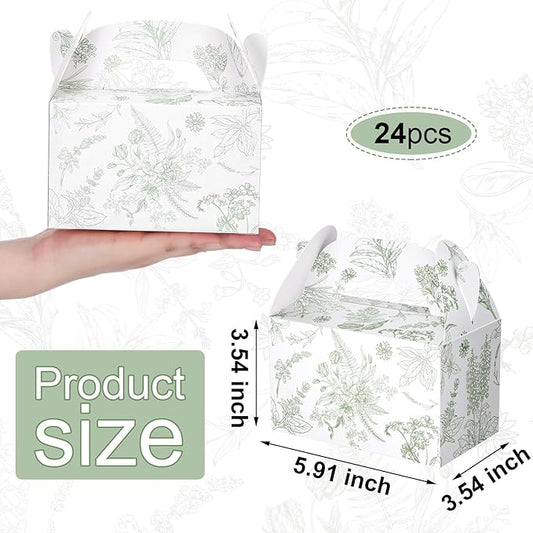 Dunzoom 24 Pack Sage Green Floral Paper Gift Boxes Party Favor Gift Gable Boxes with Chinoiserie Floral Printed Candy Treat Box for Wedding Birthday Tea Bridal Shower Party