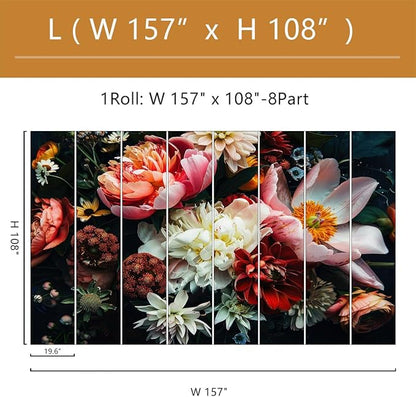 Dark Floral Wallpaper Peel and Stick Large Peony Flower Self Adhesive Wall Mural for Bedroom 157"x108"