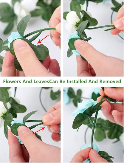 Miracliy 5Pcs 41FT Blue and White Flower Garland Artificial Rose Arch Vines Fake Spring Floral Garland for Flower Wall Backdrop Wedding Mothers Day Garden Tea Party Decoration