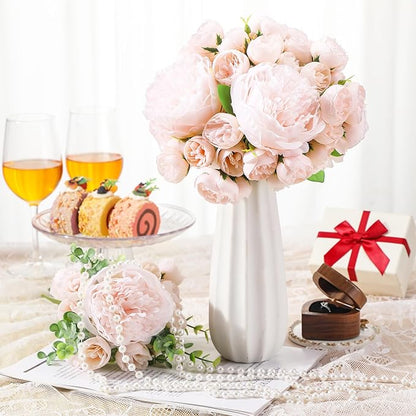 XunYee 85 Pcs Artificial Peony Flower Bulk for Wedding Party Faux Peony Bouquet Silk Florals Arrangements for Wedding Table Centerpiece Festival Birthday Vase Decoration(Pink)