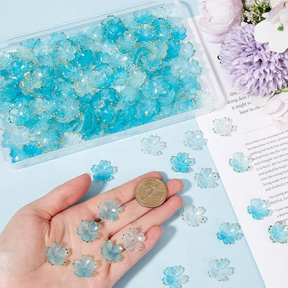 SUNNYCLUE 1 Box 200pcs Acrylic Flower Bead Caps Flower Shaped Bead Mini Light Sky Blue Transparent Floral Spacer 5-Petal Flowers Bead Bulk for Jewelry Making Necklace Bracelet Supplies Decoration