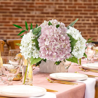 Hydrangea Artificial Flowers, 4Pcs 20" Ivory White Lifelike Latex Silk Real Touch Faux Hydrangea Flowers, Artificial Hydrangeas Bouquet for Wedding Centerpieces Tables Party Home