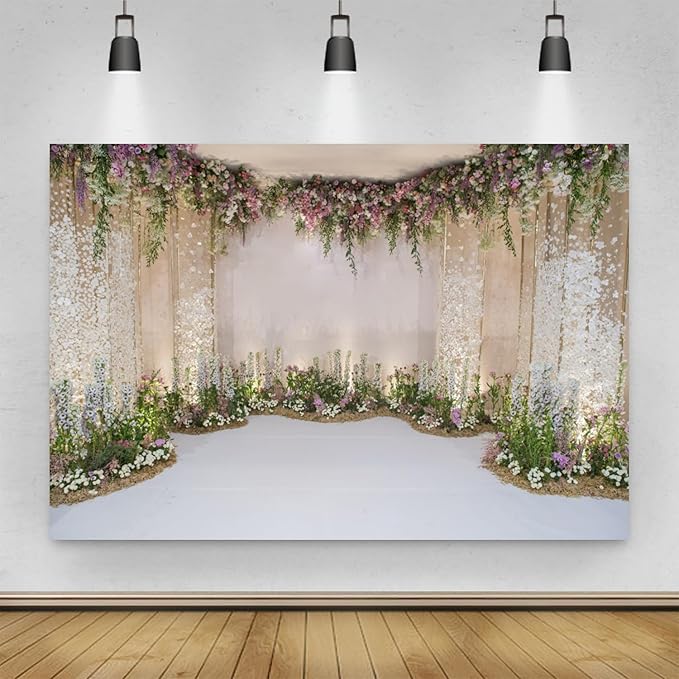 7x5ft Wedding Flowers Backdrop for Photoshoot Cradle Ceremony Proposal Background for Photography Romance Outdoos Ceremony Party Banner Bridal Shower Anniversary Birthday Props