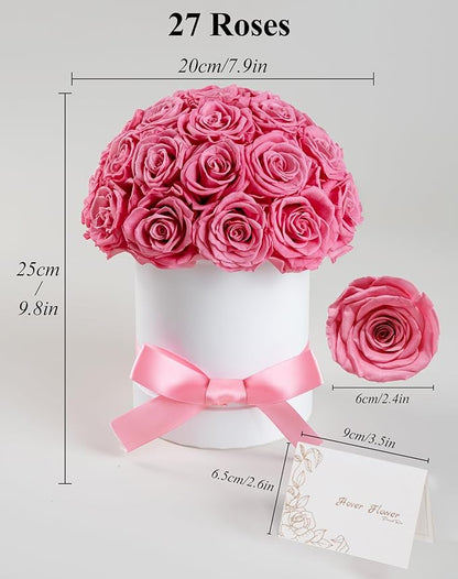 27 Forever Roses Dome in White Box, Eternal Real Roses Gifts for Women, Preserved Flowers for Delivery Prime, Anniversary, Valentine's Day, Christmas, Birthday for Her (Pink)
