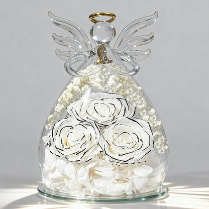 Beferr Christmas Birthday Gifts for Women, Mom Gifts for Christmas Fresh Flowers for Delivery Prime Forever Preserved Rose in Glass Angel, Xmas Gifts for Grandma Wife Sister Her, White Limited Edition