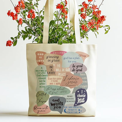 ANATTASOUL Canvas Tote Bag Encourage Quote Reusable Cotton Bag for Women, Durable Cloth Shoulder Bags with Zipper Pockets for Shopping, Vacation, Work, Gym