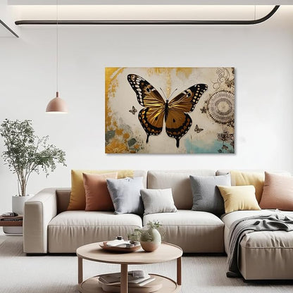 KPLUNDO Butterfly Wall Art Abstract Flower Picture Gray Gold Poster Vintage Painting Modern Artwork Home Decor for Living Room Bedroom Office Wall Decoration Ready to Hang(Art-3,20.00x30.00 inch)