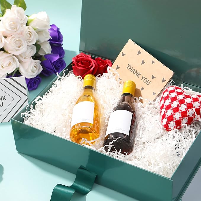 GREEN BEAN 6 Large Gift Boxes with Lids for Presents 13x9.7x3.4 Inches, Christmas Green Magnetic Gift Box with Ribbon, Bridesmaid Proposal Box, Luxury Gift Boxes (Glossy Green)