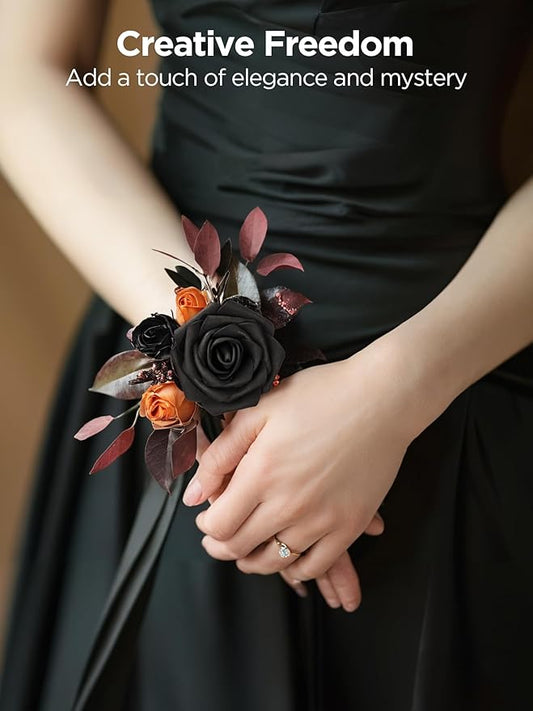 InnoGear Artificial Flowers, 50 Pcs Black Foam Fake Roses Bulk with Stems for Decoration DIY Wedding Bouquets Centerpieces Bridal Shower Party Valentines Christmas Tree