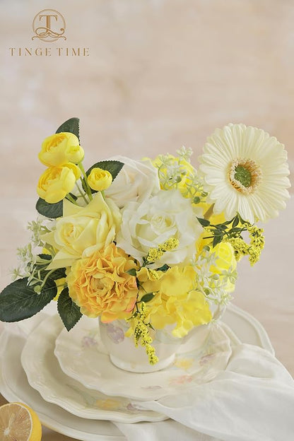 TINGE TIME Artificial Flowers Combo Mix Silk Flowers Yellow Roses w/stem for DIY Wedding Bridal Bouquets Baby Shower Floral Arrangement Table Centerpieces Home Decorations (Lemon Yellow)