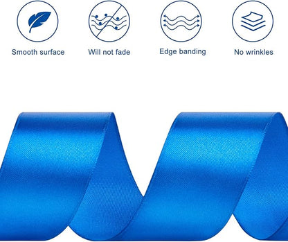 1-1/2 Inches 50 Yards Blue Satin Ribbon, Solid Fabric Ribbon Roll for Flower Bouquets, Gift Wrapping, Wedding, Handmade Crafts