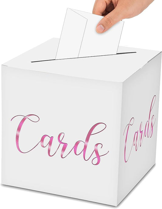 Classic Elegant Card Box – 1 Set Hot Stamping Card Receiving Box for Gift Envelope Money – Wedding Bridal Baby Shower Birthday Graduation Party Supplies Decorations ( 8"*8"*8", Pink and Gold)-A11