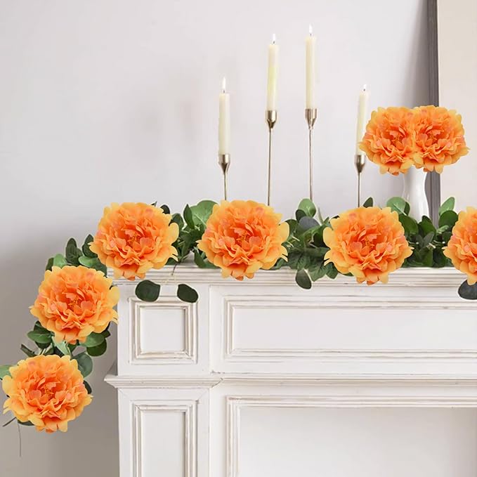 20pcs 5" Artificial Flower Peonies, Silk Peonies with 6" Stems, Flowers Suitable for Wedding Bouquets, Home Party Decoration (Orange)