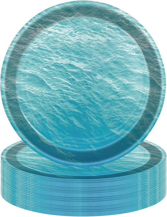 50PCS Ocean Sea Party Paper Plates 7 Inch, Disposable Ocean Waves Birthday Party Supplies Cake Dessert Plates for Baby Shower Birthday Decorations (Ocean)