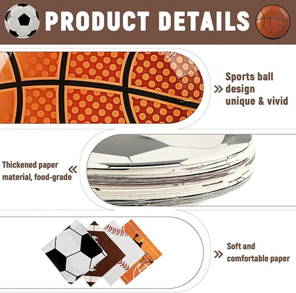 80 PCS Sports Birthday Party Decor, Sports Themed Plates Napkins Basketball Football Soccer Baseball Rugby Disposable Tableware Set for Baby Shower Boy Birthday Christmas Party Supplies (Serves 40)