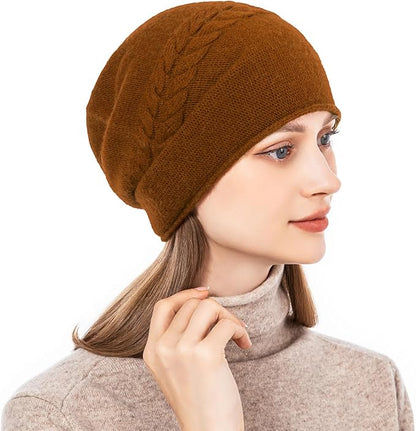 QUEENFUR Knit Slouchy Beanie Hats for Women Cashmere Ski Cap Knitted Wool Soft Warm Winter Hat