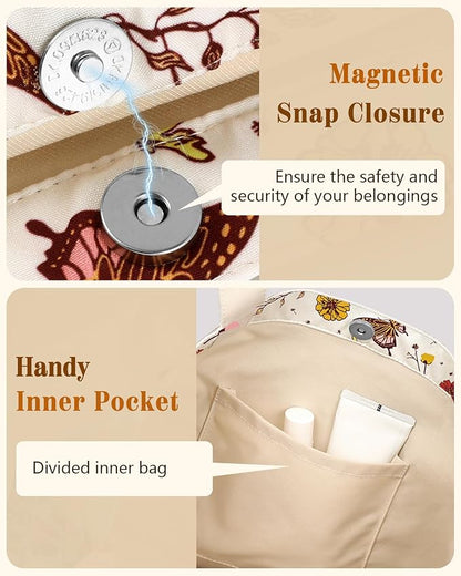 Aesthetic Cotton Tote Bag for Women - Reusable Shoulder Bag with Buckle Fabric Bag for Gym, Travel, Work