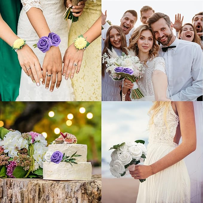 JOYLEX Purple Artificial Flowers Realistic Roses, 100pcs Real Looking Fake Roses with Stem for DIY Wedding Bouquets Centerpieces Bridal Shower Party Home Romantic Decorations (Purple)