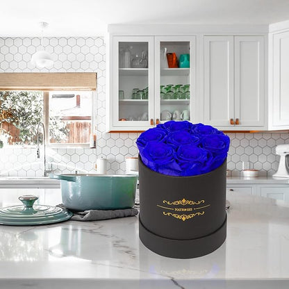 NATROSES 7 Piece Preserved Roses in a Box, Preserved Flowers for Birthday, Flower Gifts for Mothers Day (Royal Blue)