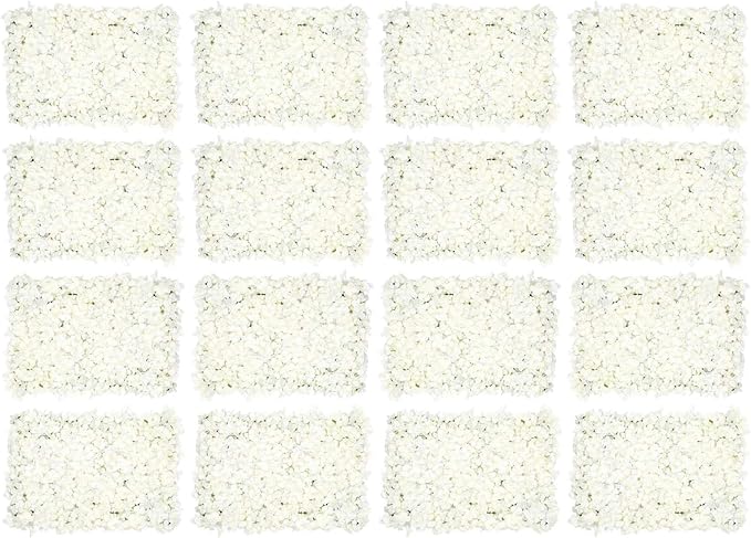 Gdrasuya10 20 PCS White Artificial Flowers Wall Panel,24''x16''Backdrop Flower Panels Decor,Romantic Floral Backdrop Artificial Flower Silk Fabric Wall Panels Decor