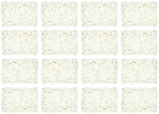 Gdrasuya10 20 PCS White Artificial Flowers Wall Panel,24''x16''Backdrop Flower Panels Decor,Romantic Floral Backdrop Artificial Flower Silk Fabric Wall Panels Decor