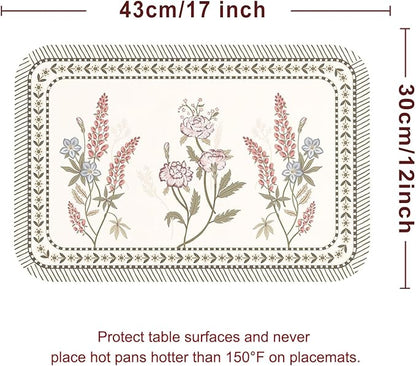 ISAENNE PVC Placemats Set of 6,Rectangular Floral Placemats, Waterproof and Heat-Resistant Place Mats,Decoration for Kitchen, Dinning, Parties, Holiday,12"*17"