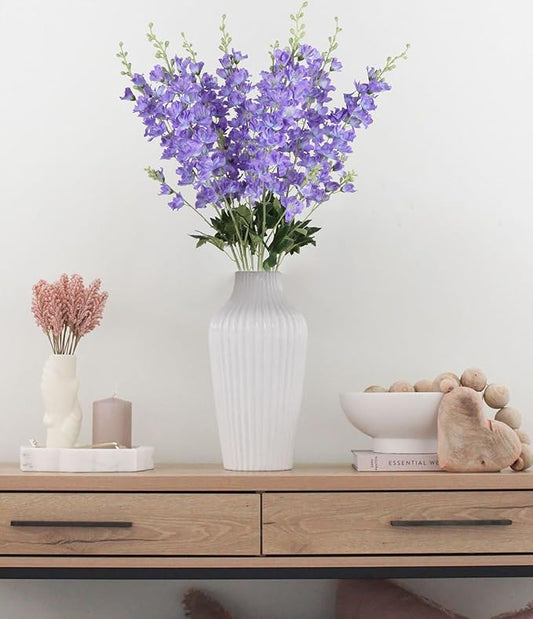 8PCS Purple Delphinium Artificial Flowers 33.5'' Faux Hyacinth Flowers Long Stem Silk Flowers for Tall Vase Home Wedding Table Decor(Light Purple)