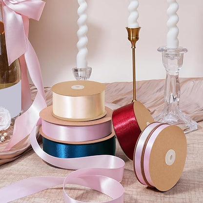 LaRibbons Pink Satin Ribbon 1 1/2 Inch 25 Yards Double Faced Light Pink Silk Ribbon for Flower Bouquet Crafts Gift Wrapping Wedding Party Babyshower Decoration