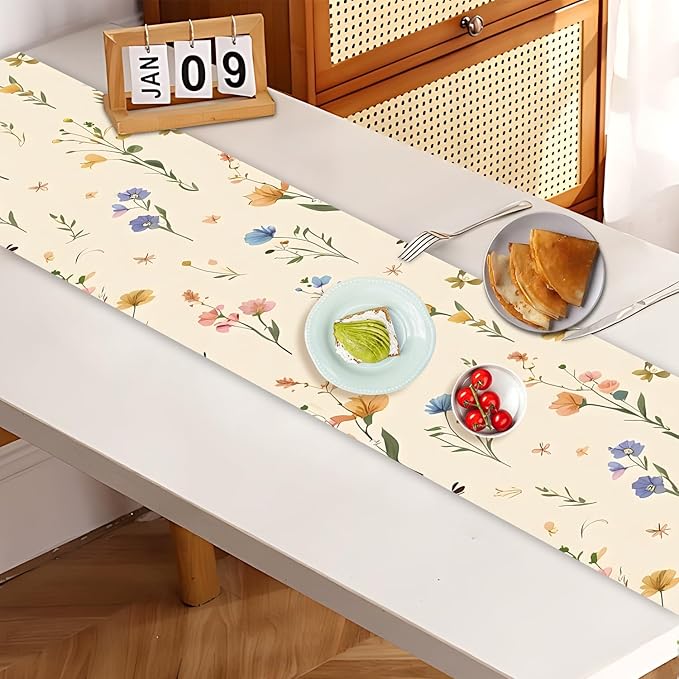 Floral Table Runner in Soft Pastel Colors – 13x72 Inch Elegant Linen-Look Fabric for Dining Table, Wedding, Spring Decor, Baby Showers, Parties & Everyday Home Decoration