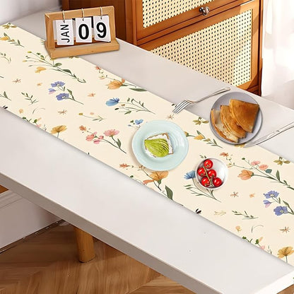 Floral Table Runner in Soft Pastel Colors – 13x72 Inch Elegant Linen-Look Fabric for Dining Table, Wedding, Spring Decor, Baby Showers, Parties & Everyday Home Decoration