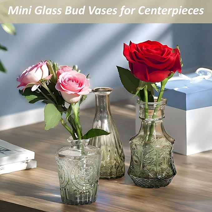 Glass Bud Vases Set of 36PCS, Small Flower Vases for Wedding Centerpiece Table Decoration, Vintage Vase in Bulk for Flower Arrangements, Mini Vase for Birthday Party, Festival Home Decor,Green