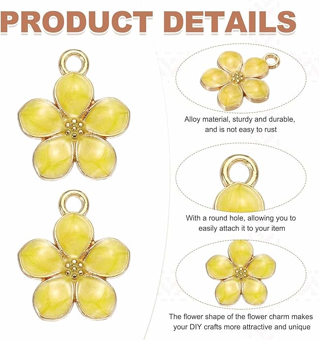 MECCANIXITY Enamel Charm Cherry Blossom Alloy Cute Small Flower Charm Gold Plated Pendant for Jewelry Making