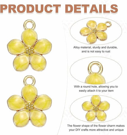 MECCANIXITY Enamel Charm Cherry Blossom Alloy Cute Small Flower Charm Gold Plated Pendant for Jewelry Making