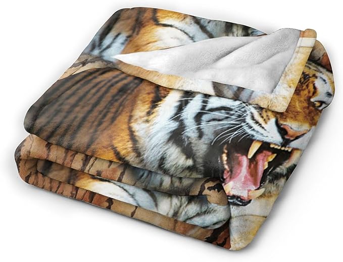 Tiger Throw Blanket, 50"x40", Multicolor, Animal Print, Microfiber Blend, Warm, All Seasons, Unisex Adult
