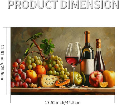 Grapes Fruit Wine PVC Placemats Set of 1 Wipeable Table Mats Washable Heat Resistant Non Slip Vinyl Dining Table Mat for Kithen Indoor Outdoor Patio Farmhouse Place Mats Decorative
