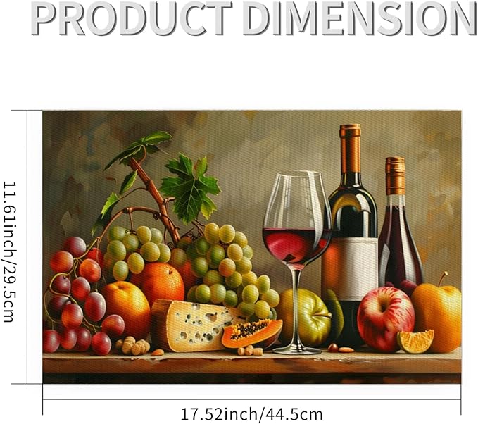 Grapes Fruit Wine PVC Placemats Set of 4 Wipeable Table Mats Washable Heat Resistant Non Slip Vinyl Dining Table Mat for Kithen Indoor Outdoor Patio Farmhouse Place Mats Decorative